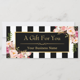 Carte Gold Floral Black White Stripes Certificat cadeau