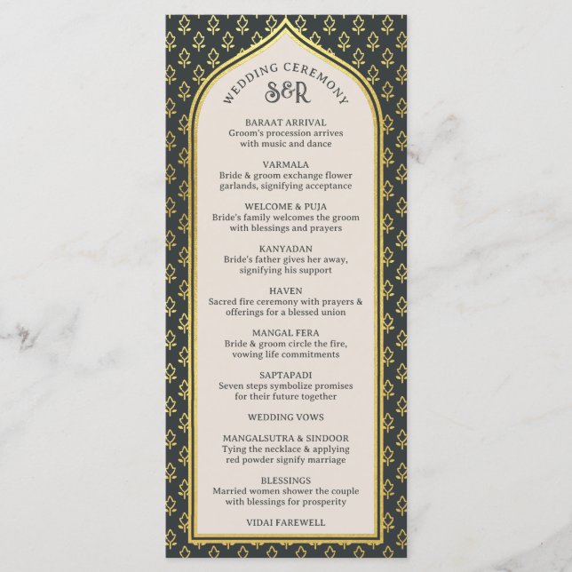 Carte Gold Floral Indian & Hindu Wedding Program C (Devant)