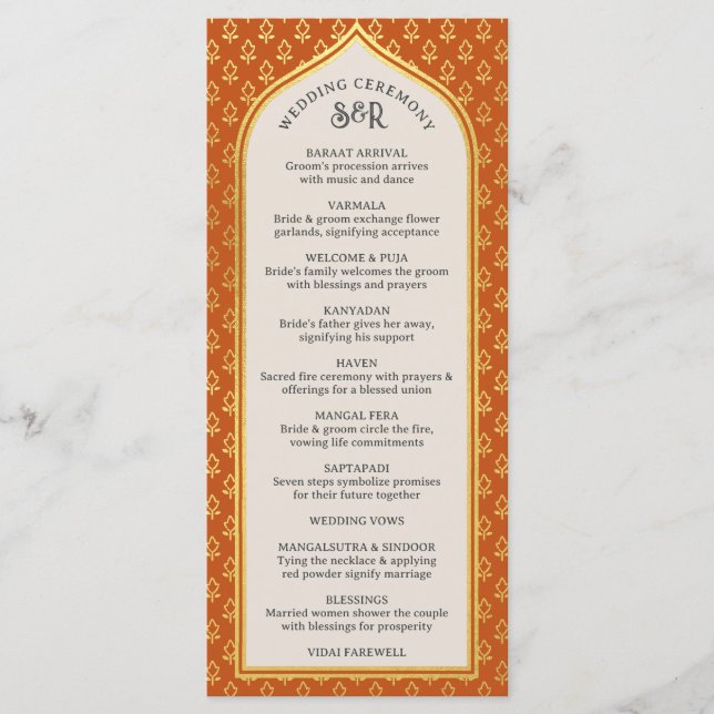 Carte Gold Floral Indian & Hindu Wedding Program C (Devant)
