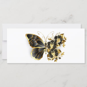 Carte Gold flower Butterfly with Black Orchid