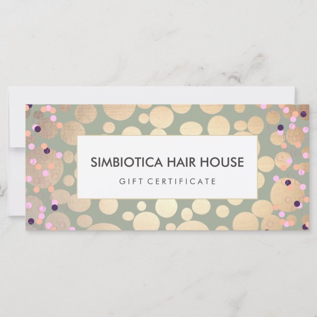 Carte Gold Foil Circles Confetti Certificat Cadeau Sage (Devant)