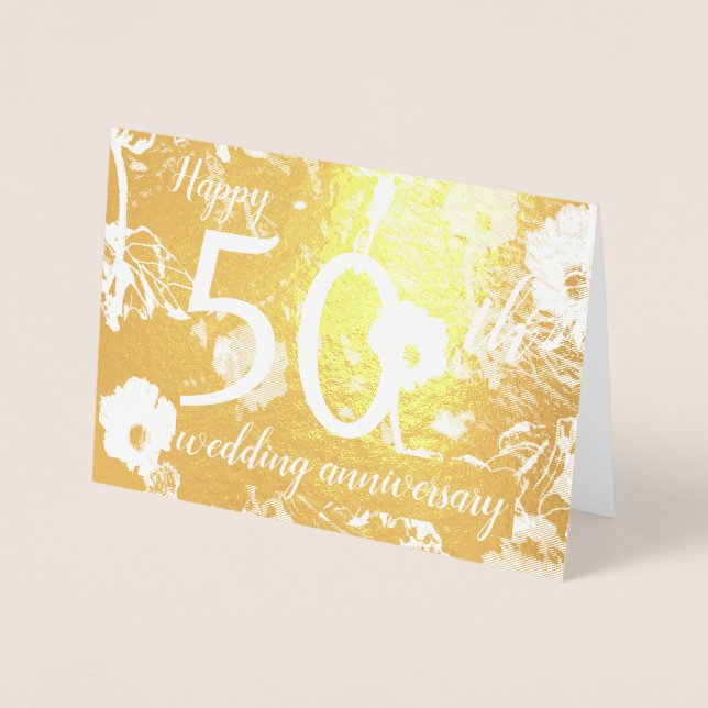 Carte Gold Foil Floral 50e anniversaire Mariage (Devant)