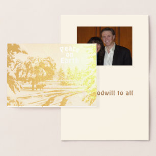 Carte Gold Foil Peace on Earth Elk Scene