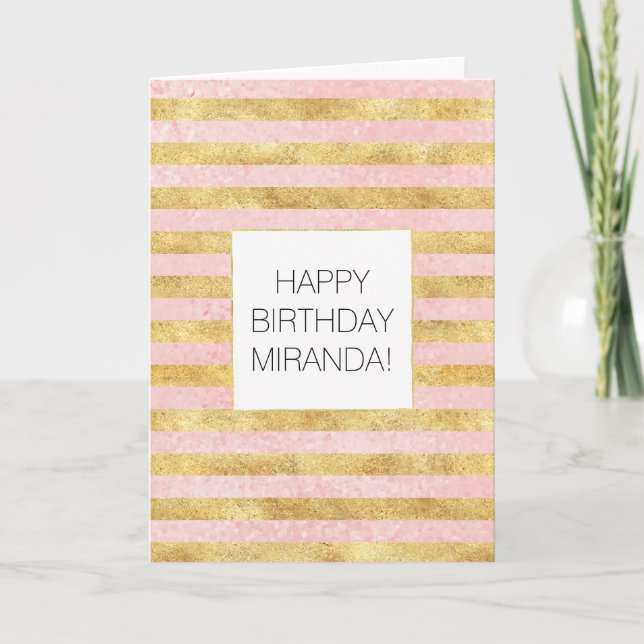 Carte Gold Glitzy Joli Pink Stripes (Devant)