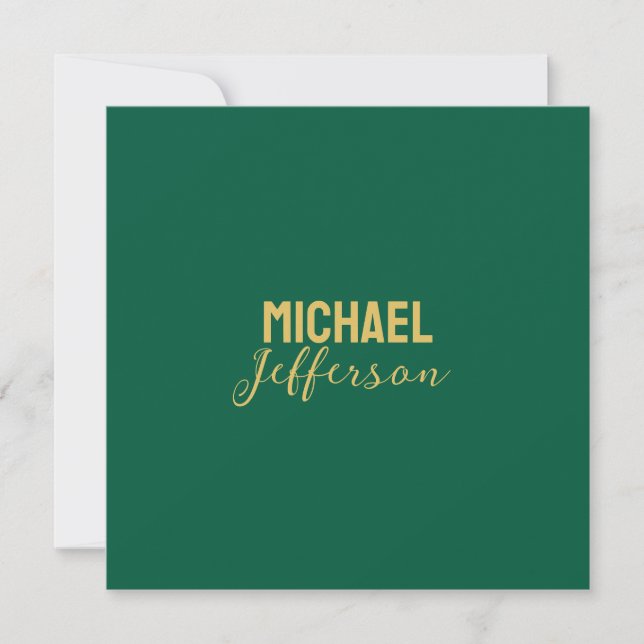 Carte Gold green color elegant modern minimalist name (Devant)