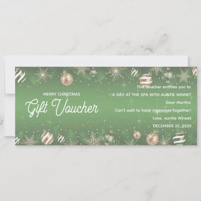Carte Gold & Green Ornament Christmas Gift Voucher (Devant)