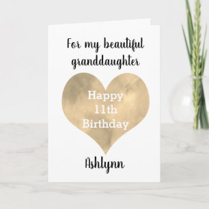 Carte Gold Heart 11th Birthday Grandgirl
