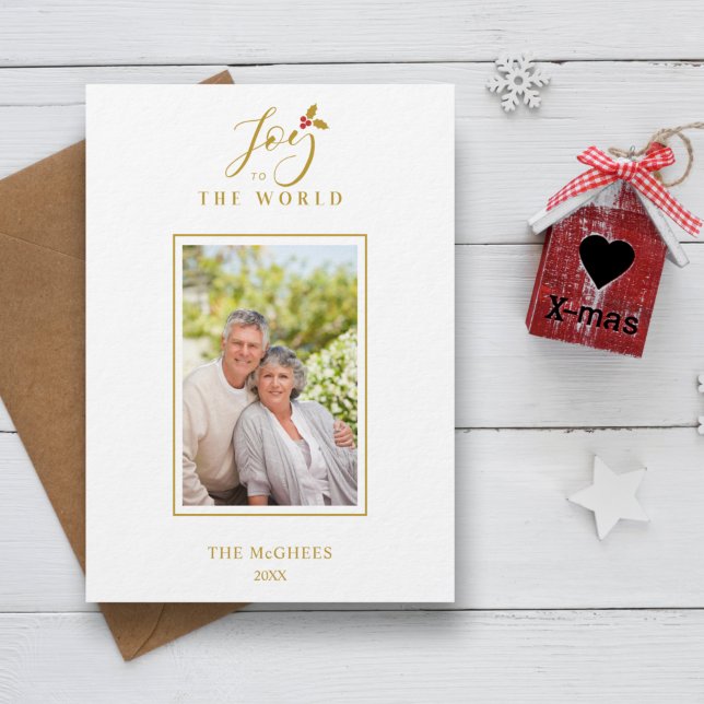 Carte Gold Holly Minimalist - Famille de photos de Noël  (Créateur téléchargé)