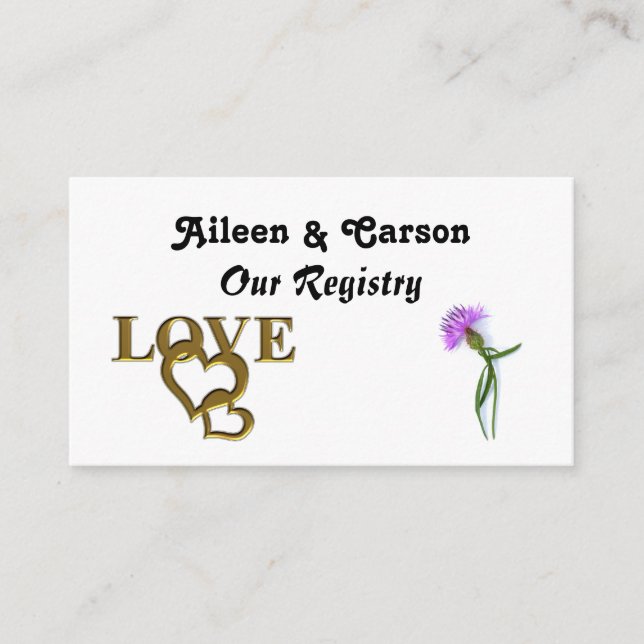 Carte Gold Love Hearts et Purple Thistle Registry  (Devant)