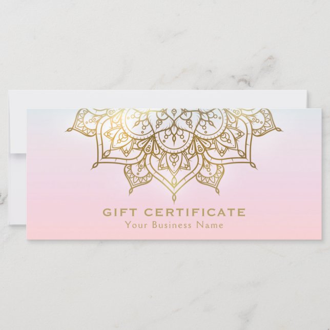 Carte Gold Mandala Peach Moderne Certificat cadeau Pink (Devant)