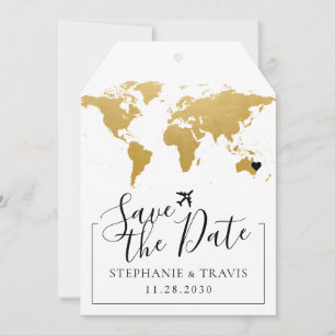 Carte Gold Map Destination Wedding Enregistrer la balise