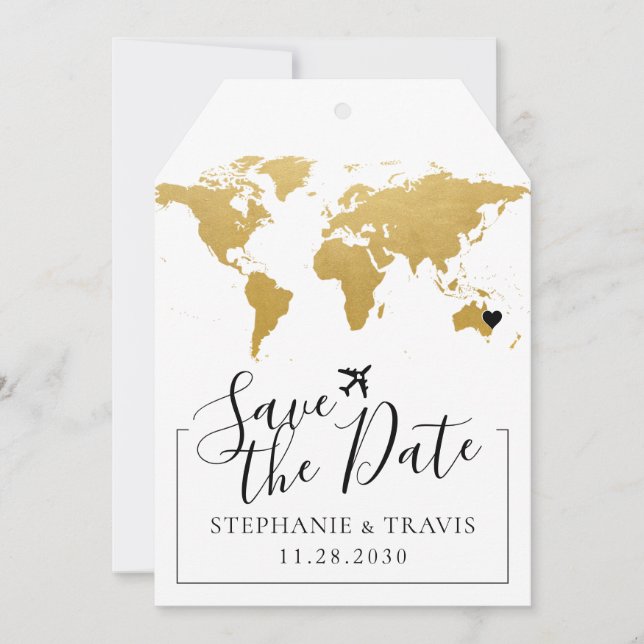 Carte Gold Map Destination Wedding Enregistrer la balise (Devant)