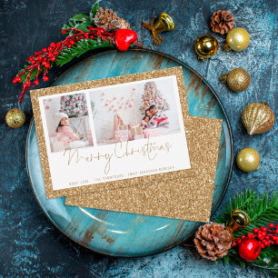 Carte Gold Parties scintillant 2 Script photo Joyeuse ca