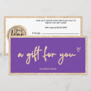 Carte Gold parties scintillant coeur violet logo certifi