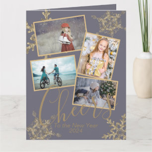 Carte Gold Purple Cheers to New Year Snowflake Photo