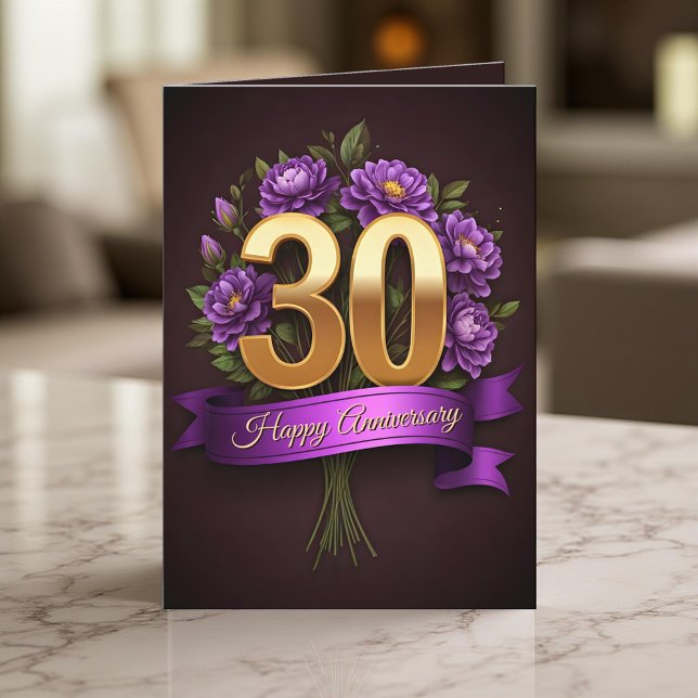 Carte Gold Purple Floral 30e anniversaire Mariage (Créateur téléchargé)