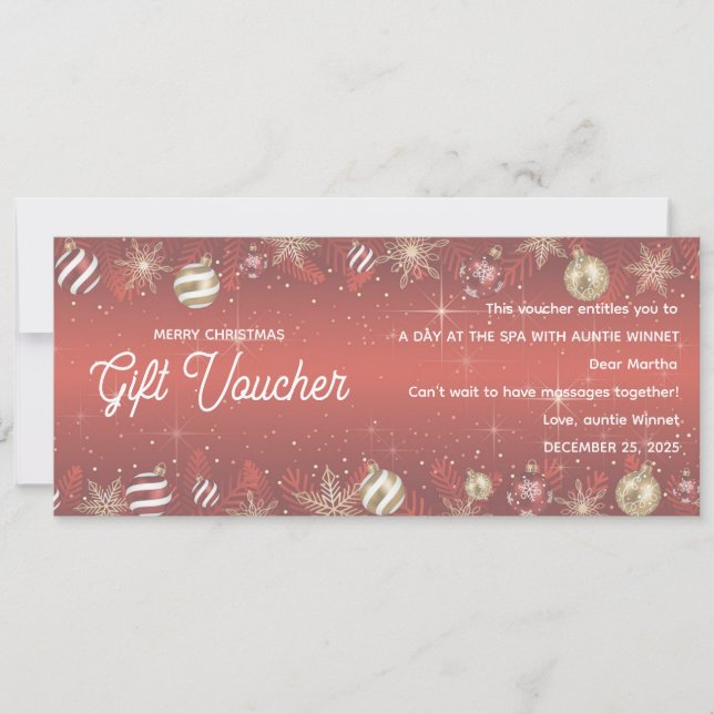 Carte Gold & Red Ornament Christmas Gift Voucher (Devant)