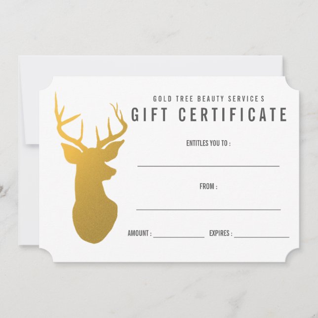 Carte Gold Reindeer / Antler Modern Cadeau Certificat (Devant)