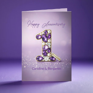 Carte Gold Ring Pearl Gemstone 1er anniversaire Mariage