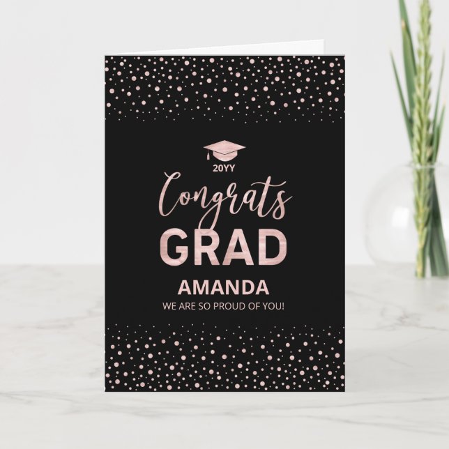 Carte Gold rose, Confetti Noir Congrats Grad Grad Grad G (Devant)