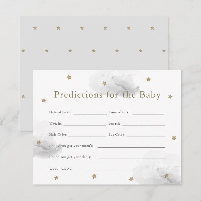 Carte Gold Star & Grey Cloud Baby Predictions Card (Devant / Derrière)