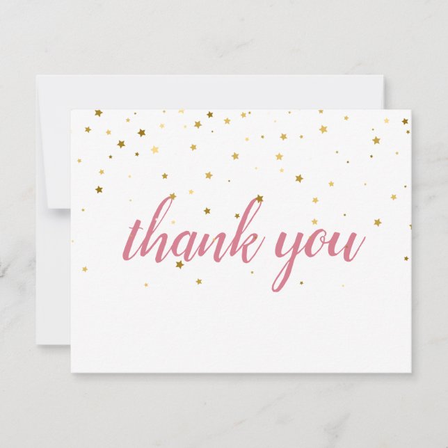 Carte Gold Stars Aquarelle rose Merci Remise (Devant)