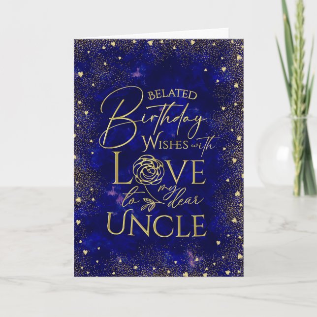 Carte Gold Text Night Sky Belated Birthday Uncle (Devant)