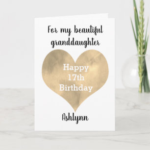Carte Gold Watercolor Heart 17th Birthday Card
