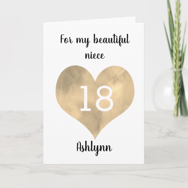 Carte Gold Watercolor Heart 18e anniversaire (Devant)