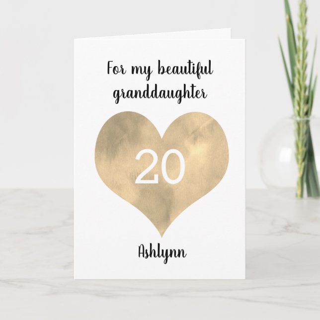 Carte Gold Watercolor Heart 20e anniversaire (Devant)