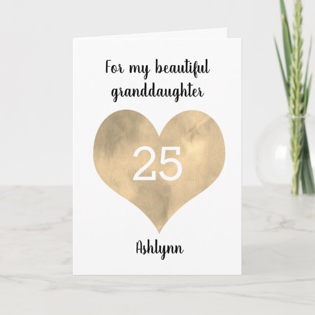 Carte Gold Watercolor Heart 25th Birthday (Devant)