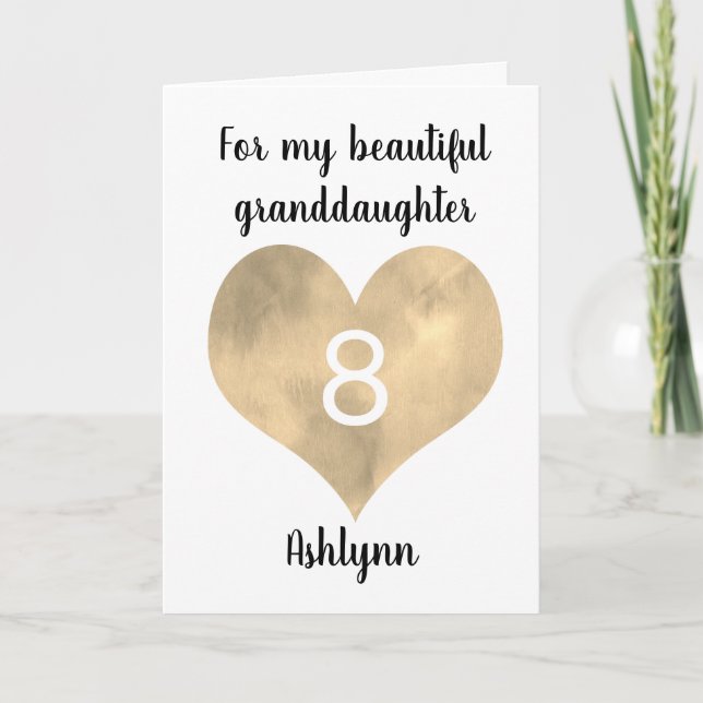 Carte Gold Watercolor Heart 8e anniversaire (Devant)