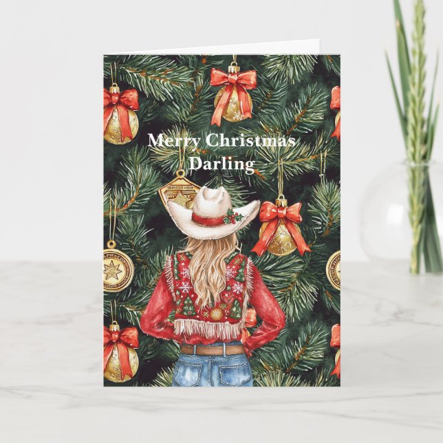 Carte Gold Western Blond Cowgirl Christmas  (Devant)