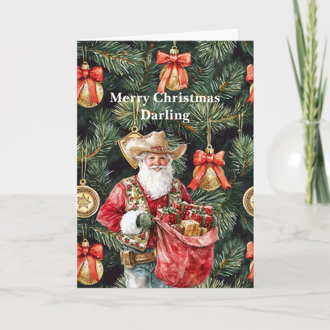 Carte Gold Western Cowboy Santa Christmas  (Devant)
