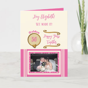 Carte Golden 50e anniversaire heureux années crème rose