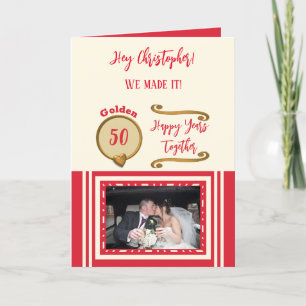 Carte Golden 50e anniversaire heureux années crème rouge