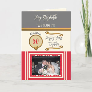 Carte Golden 50e anniversaire heureux années gris rouge