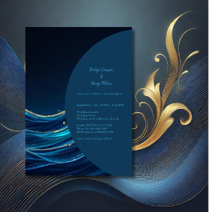 Carte Golden Accentué Abstrait Ocean Waves mariage