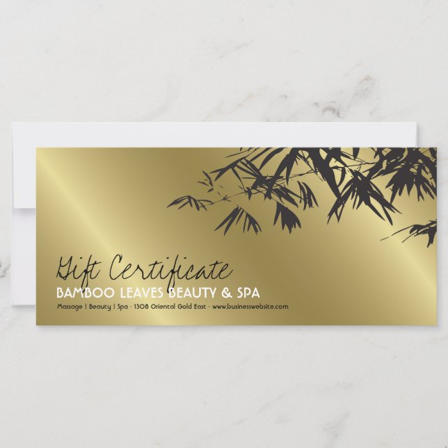 Carte Golden Bamboo Feuille Zen Spa certificat cadeau  (Devant)