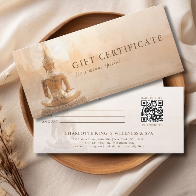 Carte Golden Buddha – Salon QR Code Gift Certificate (Golden Buddha – Yoga Reiki Salon Massage Wellness & more Custom QR Code Gift Certificate)