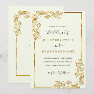Carte Golden Feuille Frame Gold Luxury Mariage élégant