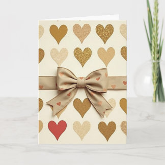 Carte Golden Hearts Glitter Bow Card
