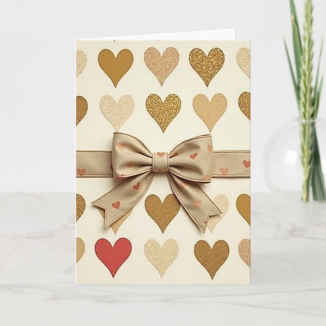 Carte Golden Hearts Glitter Bow Card (Devant)