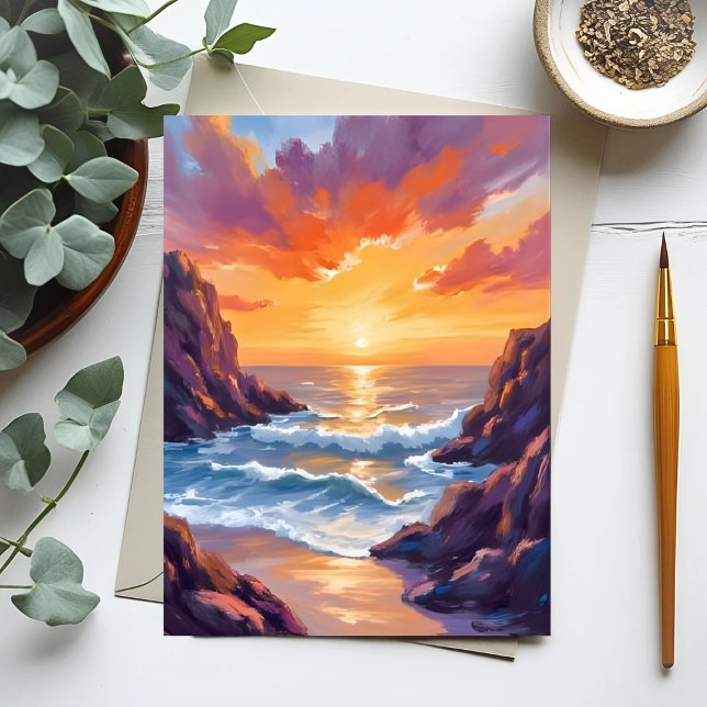 Carte Golden Horizon | Ocean Sunset Watercolor Card (Créateur téléchargé)