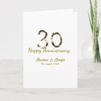 Carte Golden Metallic 30th Happy anniversary add name