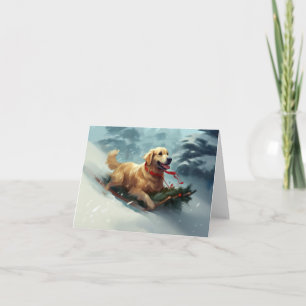Carte Golden Retriers Noël neige hiver