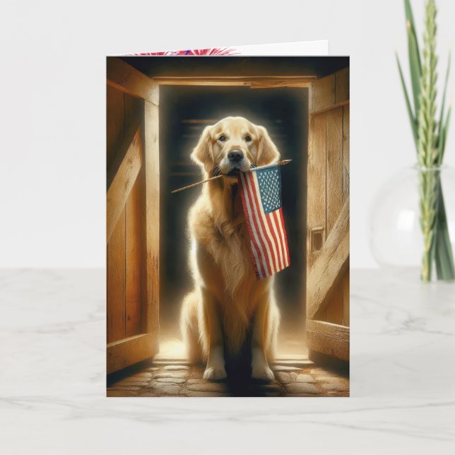 Carte Golden Retriever 4 juillet Anniversaire (Devant)