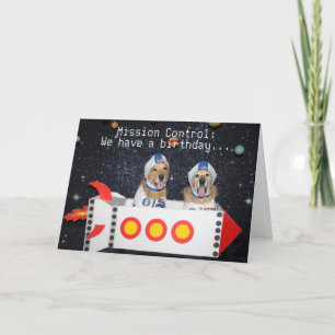 Carte Golden Retriever Anniversaire explosion spatiale