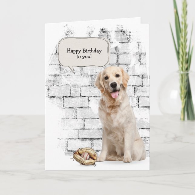 Carte Golden Retriever avec baseball et gant (Devant)