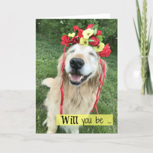 Carte Golden Retriever Avec Brimaid Couronne Fleur
